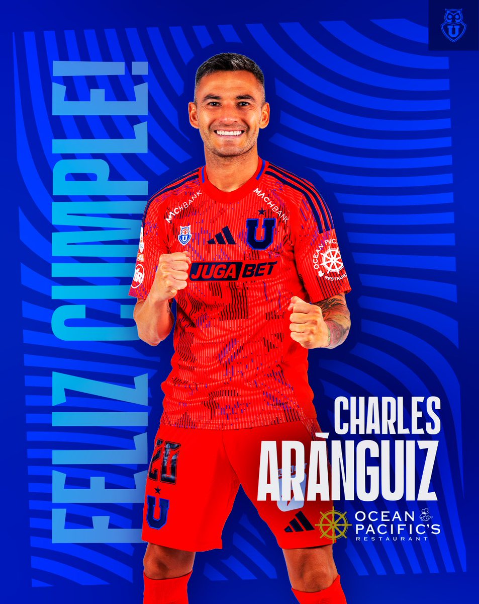 Charly, querido 🥳💫
Que sea un gran día, Príncipe 👑 En la U te queremos mucho 💙

Feliz cumpleaños, Charles Mariano Aránguiz Sandoval 🎂 <a href="/CharlesAranguiz/">Charles Aranguiz</a> 

Presentado por Ocean Pacific’s Restaurant 🐋