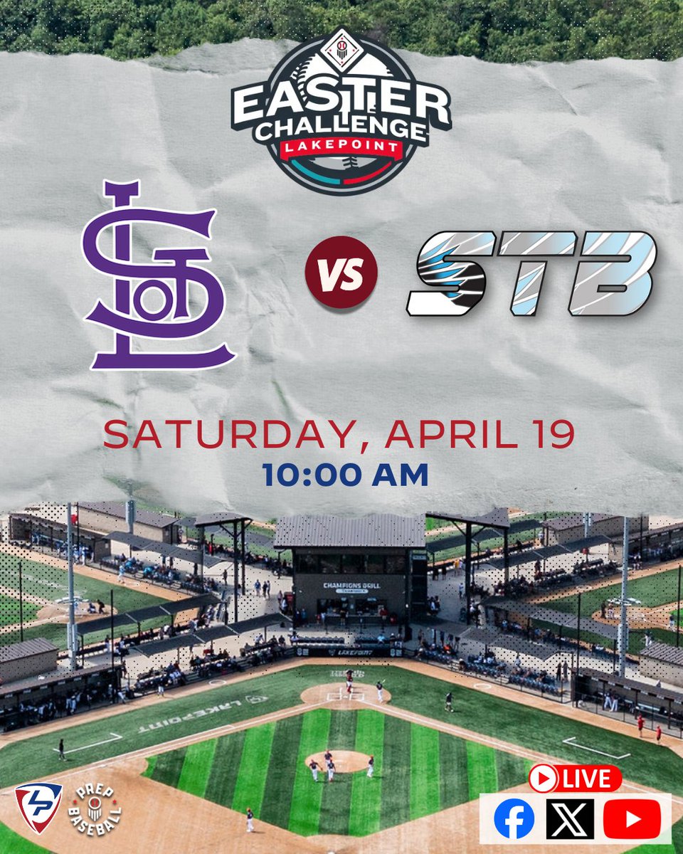 LakePoint Sports (@lakepointsports) on Twitter photo Easter Challenge, 𝗟𝗜𝗩𝗘 from LakePoint Sports
⚾ <a href="/GaSandlot/">GA Sandlot Baseball</a> 🆚 <a href="/SmarTenseBsbl/">SmarTense Baseball</a>
📅 Saturday
⏰ 10:00 AM ET
🎙️ <a href="/coryjmccartney/">Cory McCartney</a> & <a href="/GraysonRosen/">Grayson Rosen</a>
📺 Free on Facebook, X and YouTube
<a href="/prepbaseball/">Prep Baseball</a> | <a href="/PrepBaseballGA/">Prep Baseball Georgia</a> Easter Challenge, 𝗟𝗜𝗩𝗘 from LakePoint Sports
⚾ <a href="/GaSandlot/">GA Sandlot Baseball</a> 🆚 <a href="/SmarTenseBsbl/">SmarTense Baseball</a>
📅 Saturday
⏰ 10:00 AM ET
🎙️ <a href="/coryjmccartney/">Cory McCartney</a> & <a href="/GraysonRosen/">Grayson Rosen</a>
📺 Free on Facebook, X and YouTube
<a href="/prepbaseball/">Prep Baseball</a> | <a href="/PrepBaseballGA/">Prep Baseball Georgia</a>