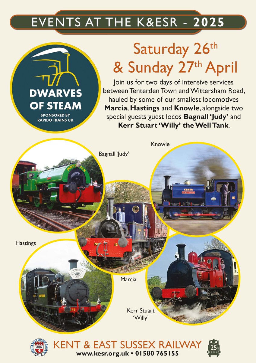 Join us on the 26th and 27th April for "Dwarves of Steam"
time
🔥 The official timetable is LIVE – plan your weekend of steam
kesr.org.uk//dwarves-of-st…
