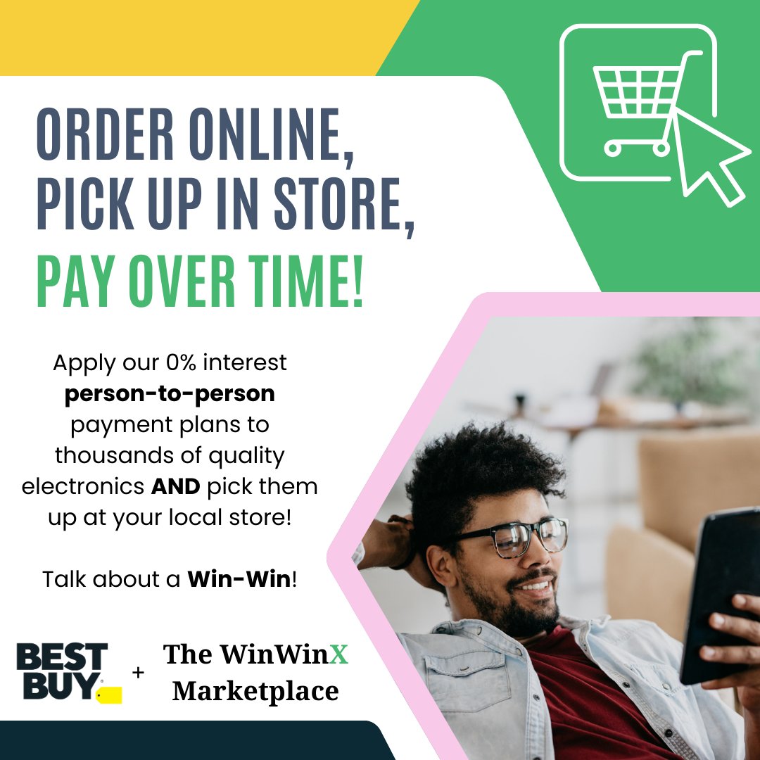 WinWinXPayments's tweet photo. Big news! WinWinX + Best Buy = the ultimate shopping win 🎉 Shop on #WinWinX, pick up at your local #BestBuy, and make 0% interest payments over time! 💰💙 Convenience, flexibility, and trusted deals—that’s a Win-Win! 🙌🏻 #BestBuyPartner #ShopSmart #NoInterest #FlexiblePayments #PickupMadeEasy #PeopleHelpingPeople #WinWin #BuyNowPayLater #OnlineMarketplace