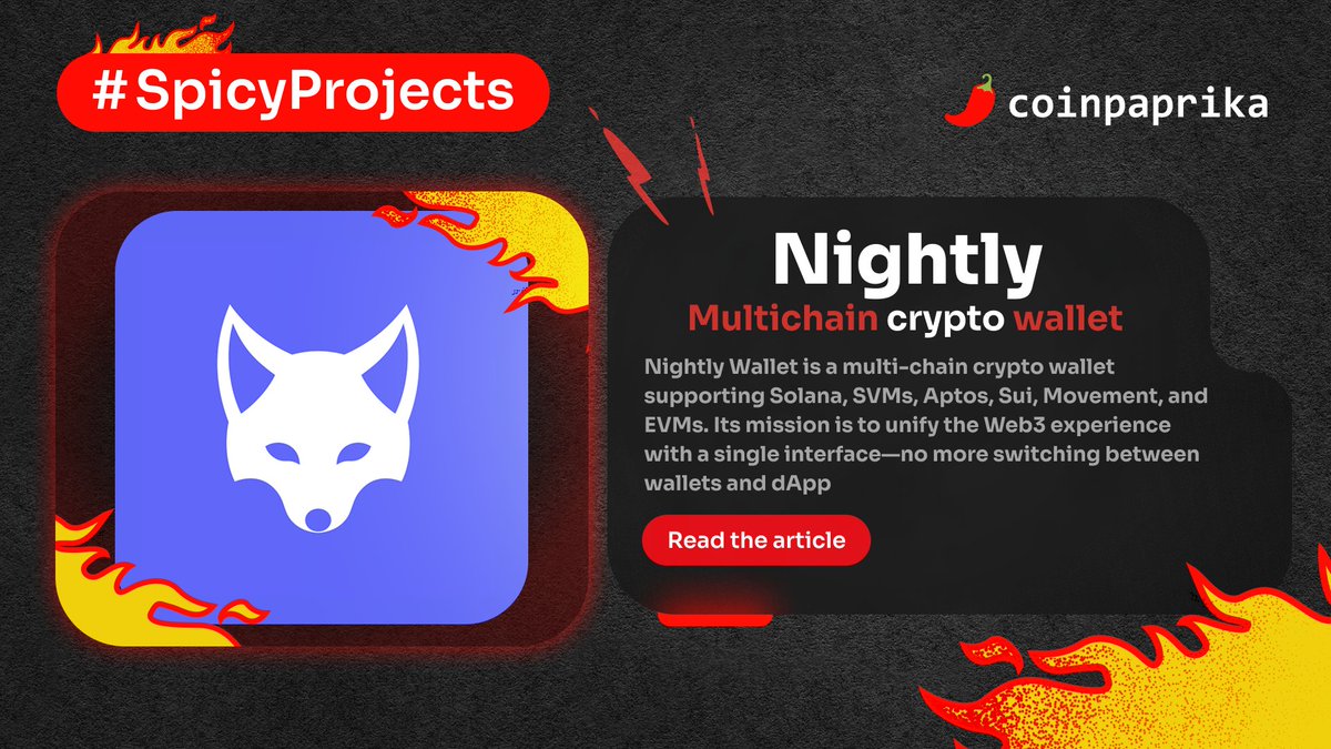 coinpaprika's tweet photo. #SpicyProjects ๐ถ๏ธ
Are you tired of juggling between many wallets?
We got something great for you - @Nightly_app is revolutionizing crypto with their multi-chain wallet. Access Solana, EVMs, Aptos, Sui and more from a single interface!
Read more about #NightlyWallet ๐ https://t.co/u07Iztb5Ks