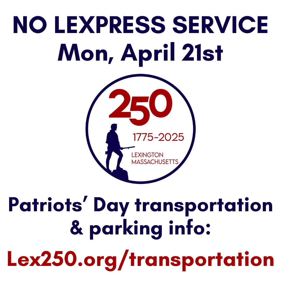 Planning on coming to the 250th celebration? Be sure to visit lex250.org/transportation to plan your trip! There will be added MBTA service, shuttles, and many road closures. Attendees are encouraged to bike or walk to the event - extra bike parking will be available in the center!