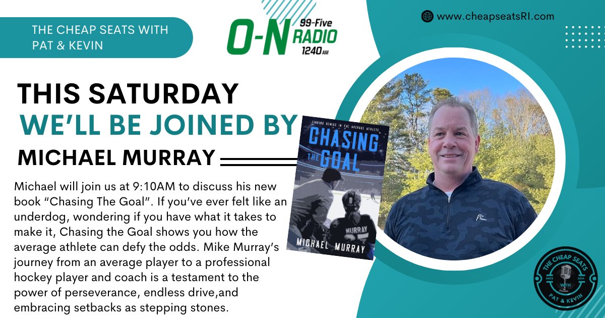 The Cheap Seats with Pat & Kevin (@thecheapseatsri) on Twitter photo 🎙️Join <a href="/coachollnd/">Patrick Holland</a> and <a href="/kcalccal/">Kevin Callahan</a> LIVE in studio this Saturday at 9AM on <a href="/WoonsocketRadio/">WoonsocketRadio, WOON AM & FM</a> AM & FM!
We’re excited to welcome Cumberland native Michael Murray as he talks about his brand-new book, “Chasing The Goal.”
From the high school fields of Rhode Island to the professional 🎙️Join <a href="/coachollnd/">Patrick Holland</a> and <a href="/kcalccal/">Kevin Callahan</a> LIVE in studio this Saturday at 9AM on <a href="/WoonsocketRadio/">WoonsocketRadio, WOON AM & FM</a> AM & FM!
We’re excited to welcome Cumberland native Michael Murray as he talks about his brand-new book, “Chasing The Goal.”
From the high school fields of Rhode Island to the professional