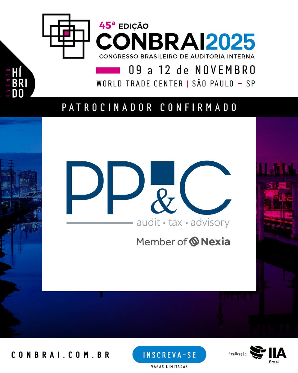 iiabrasil's tweet photo. ✅ PATROCINADOR CONFIRMADO

A PP&amp;c estará conosco no 45° Conbrai.

https://t.co/FfzCyAnDeL

👉 Não fique de fora! Inscreva-se em Conbrai

https://t.co/AVtI9232rD

#CONBRAI2025 #AuditoriaInterna #GovernançaCorporativa #Patrocínio #IIABrasil https://t.co/b53rj6Z1jw