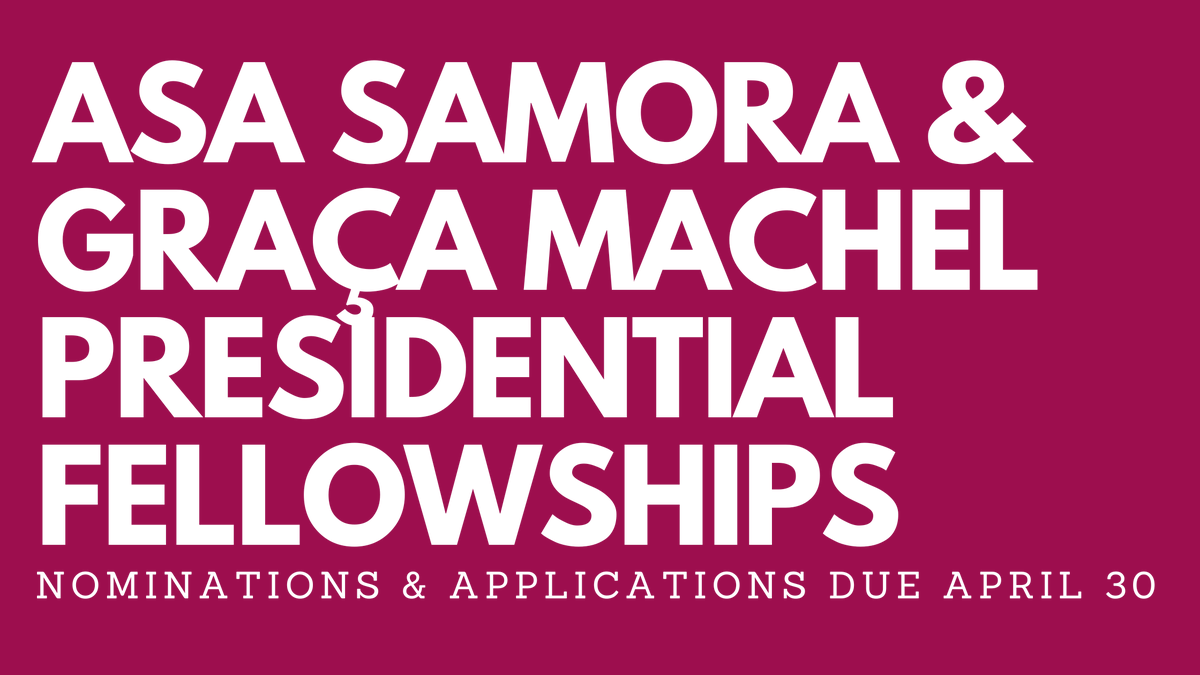 Host a funded ASA Presidential Fellow this fall! Thanks to a generous gift from Allen and Barbara Isaacman, 2025 fellows will visit a host institution and attend the Annual Meeting in Atlanta. Learn about nominating and hosting a fellow here: africanstudies.org/awards-prizes/…
