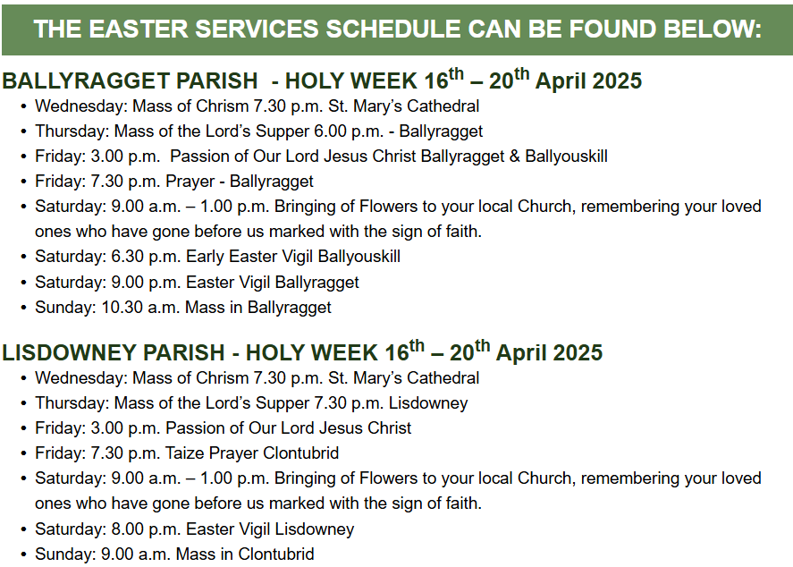 ParishesBCL's tweet photo. Please see below for Easter Week Schedule: https://t.co/Gb5iwwJfra