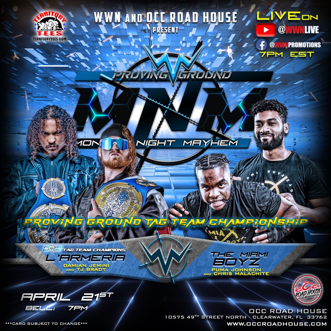 Alex Green (@alexgreenent) on Twitter photo <a href="/WWNSHINE/">SHINE Wrestling</a> <a href="/TheAlivia_Rose/">Alivia</a> <a href="/ScottiSosa/">Scotti Sosa</a> <a href="/WWNLive/">WWNLive</a> <a href="/occroadhouse/">OCC Road House</a> <a href="/DirtyDevinDiaz/">DirtyDevinDiaz</a> <a href="/TheeOrionX/">The Vision Orion</a> <a href="/BangerangJake/">Jake St.Patrick</a> <a href="/TheDanielLacey/">Daniel Lacey</a> <a href="/Samuel_Changer/">Samuel Conyers</a> <a href="/BrianAtomic/">Brian Atomic</a> <a href="/tanailysuplex/">“Suplex Queen” Tiny Tanaily</a> <a href="/TFBBroly/">babykeef 🥱</a> <a href="/slzrexecutioner/">Salazar De La Muerte</a> <a href="/territory_tees/">Territory Tees</a> <a href="/WWNFIP/">Full Impact Pro</a> The <a href="/WWNLive/">WWNLive</a> Proving Ground Tag Team Championships are on the line!!
L'Ameria of <a href="/tjbradypw/">Tj Brady</a> and Damian Jemini defend vs. The hottest team in the Game, The Miami Boyz of <a href="/RatedRGibby/">Chris Malachite</a> and <a href="/pumajohnson1/">Johnson Puma</a>
General Admission: FREE
🎥: FREE on YouTube and FB
#wwnlive #wwn #wrestling <a href="/WWNSHINE/">SHINE Wrestling</a> <a href="/TheAlivia_Rose/">Alivia</a> <a href="/ScottiSosa/">Scotti Sosa</a> <a href="/WWNLive/">WWNLive</a> <a href="/occroadhouse/">OCC Road House</a> <a href="/DirtyDevinDiaz/">DirtyDevinDiaz</a> <a href="/TheeOrionX/">The Vision Orion</a> <a href="/BangerangJake/">Jake St.Patrick</a> <a href="/TheDanielLacey/">Daniel Lacey</a> <a href="/Samuel_Changer/">Samuel Conyers</a> <a href="/BrianAtomic/">Brian Atomic</a> <a href="/tanailysuplex/">“Suplex Queen” Tiny Tanaily</a> <a href="/TFBBroly/">babykeef 🥱</a> <a href="/slzrexecutioner/">Salazar De La Muerte</a> <a href="/territory_tees/">Territory Tees</a> <a href="/WWNFIP/">Full Impact Pro</a> The <a href="/WWNLive/">WWNLive</a> Proving Ground Tag Team Championships are on the line!!
L'Ameria of <a href="/tjbradypw/">Tj Brady</a> and Damian Jemini defend vs. The hottest team in the Game, The Miami Boyz of <a href="/RatedRGibby/">Chris Malachite</a> and <a href="/pumajohnson1/">Johnson Puma</a>
General Admission: FREE
🎥: FREE on YouTube and FB
#wwnlive #wwn #wrestling