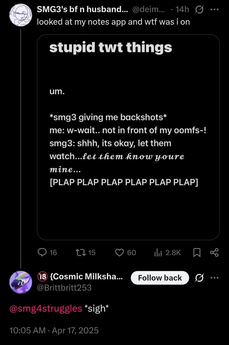 Suggestive

Submitted by <a href="/Brittbritt253/">🔞 Cosmic Milkshake 🧩⭐️</a>