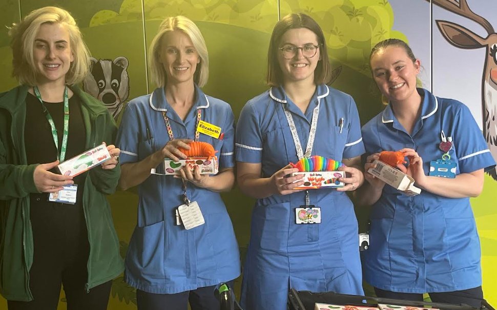 CancerInfoUHNM's tweet image. Sensory Toys can be important tools in making sure some neuro diverse Patients are comfortable and relaxed enough to be treated. That's why we were happy to deliver some kindly donated 'Wriggle Slugs' to Ward 218 and to Children's Emergency Unit (Staff pictured below) today.
