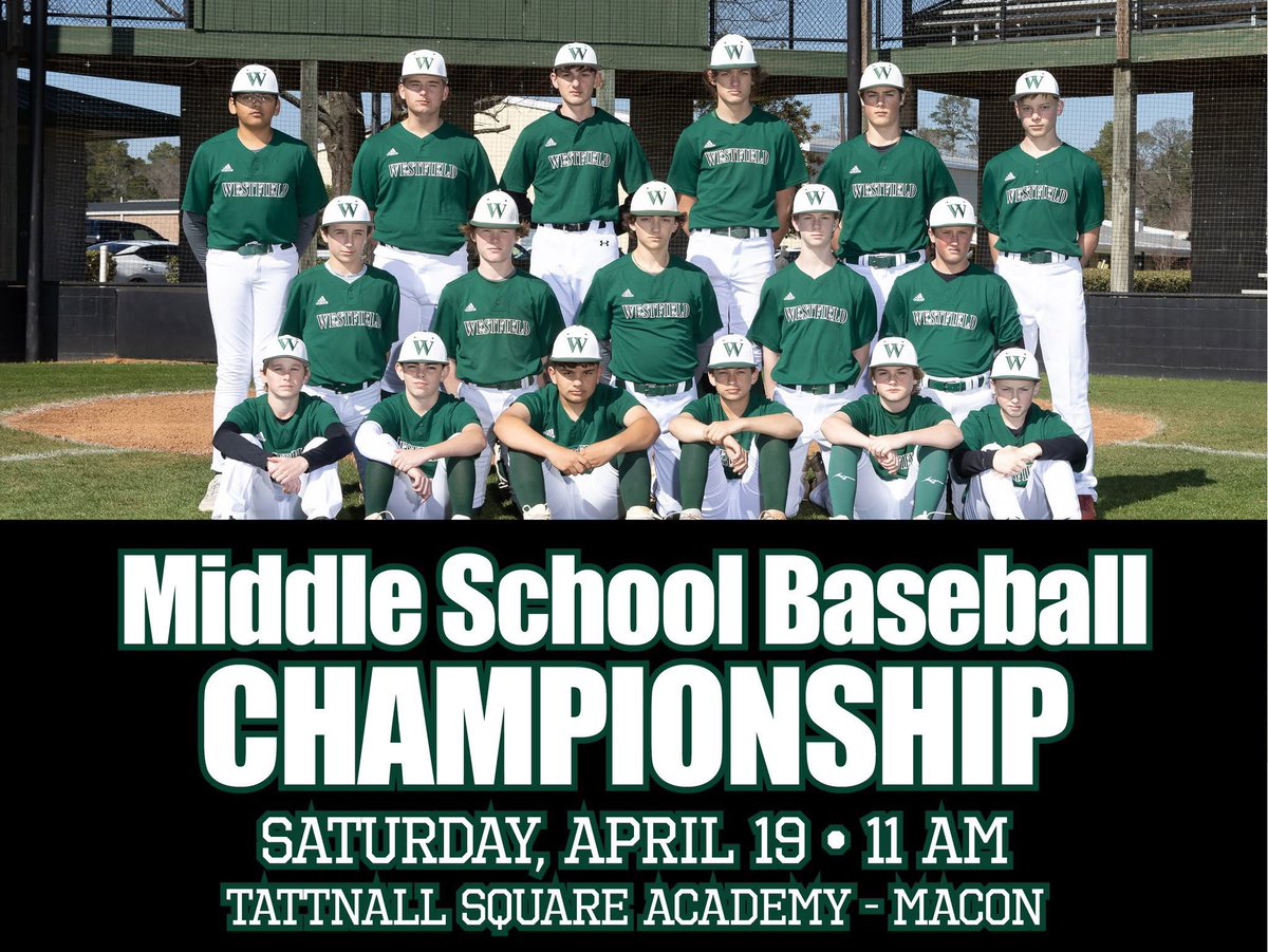 TheWestfieldSch's tweet photo. Congratulations to our Middle School Baseball on a win over Piedmont Academy in yesterday's semi-final game. The Hornets advance to the championship game this Saturday at 11 am at Tattnall Square Academy. Good luck, Hornets!! #westfieldbaseball @wfieldhornets https://t.co/NNWpzd6U6h