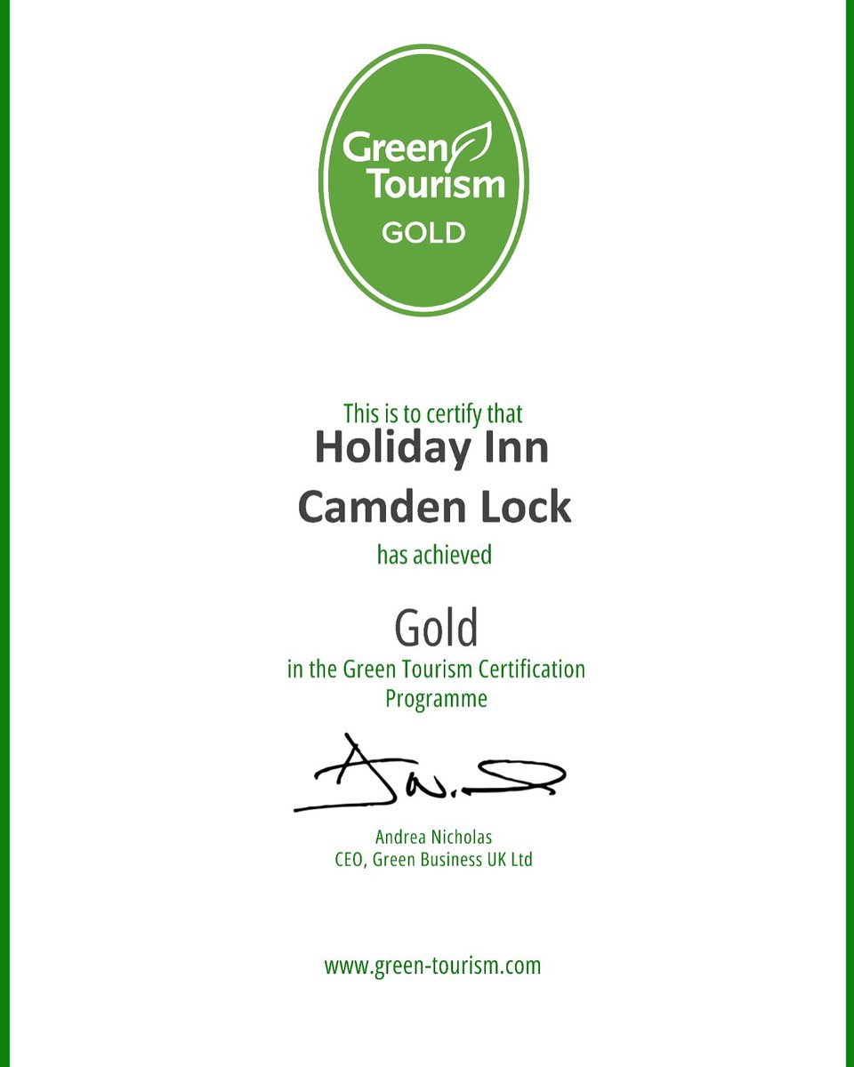 We're delighted to announce that Holiday Inn London - Camden Lock has achieved the Green Tourism Gold Award. 🌿📷 Congratulations to the team for this incredible achievement, and thank you for your dedication to sustainability. #GreenTourism #SustainableTravel <a href="/GreenTourismUK/">Green Tourism</a>