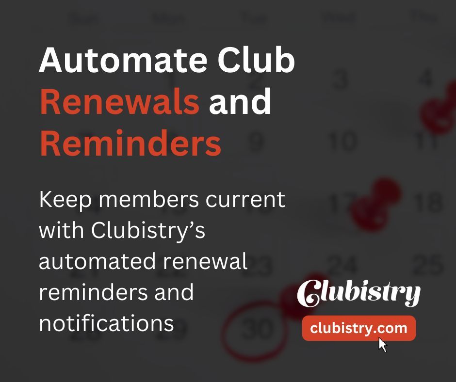 Clubistry's tweet image. Never Miss Membership Renewals!
Stay ahead with Clubistry’s automated renewal reminders. Keep members current and your club thriving with timely notifications. No more chasing payments, just set it and forget it. Explore this feature at clubistry.com!