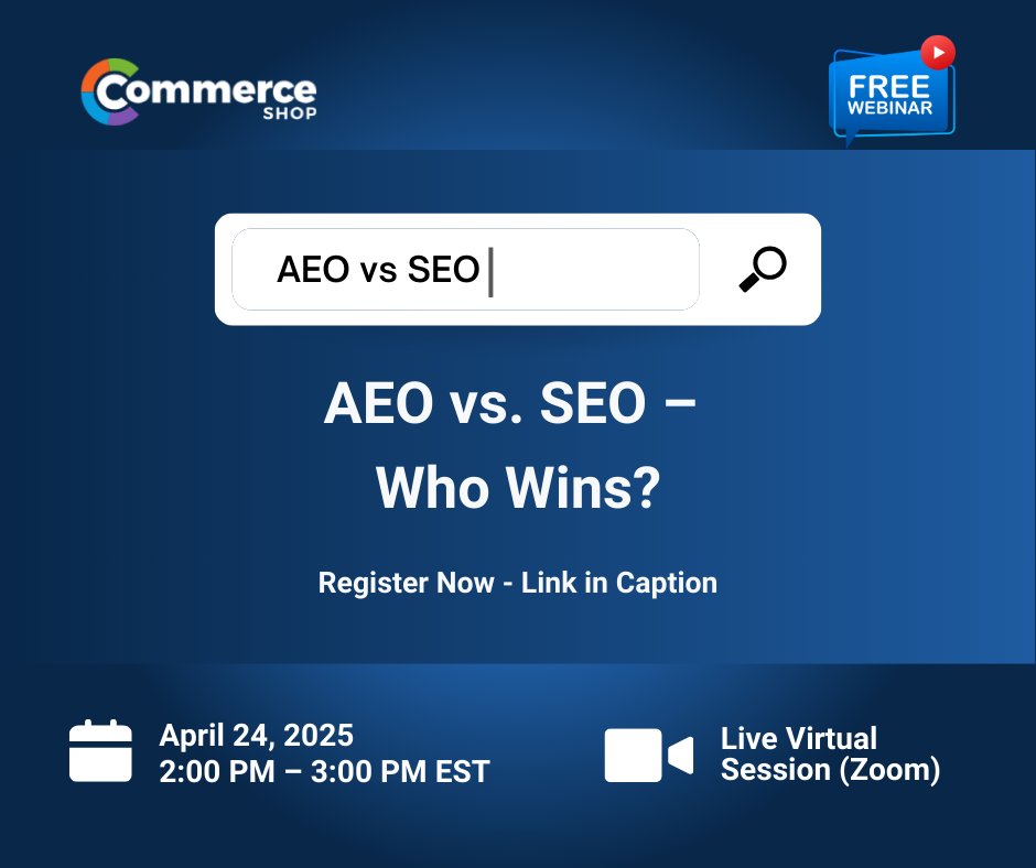 TheCommerceShop's tweet photo. SEO is evolving into AEO!

Join our FREE webinar on April 24 to learn how AI is changing search &amp; how to stay ahead.

🎙️ With experts Karthik Kalimuthu &amp; Nash Ogden

👉 Save your seat: https://t.co/QMaEErt2Rz

#AEO #SEO #Webinar #eCommerceMarketing https://t.co/fNslr6WVDd
