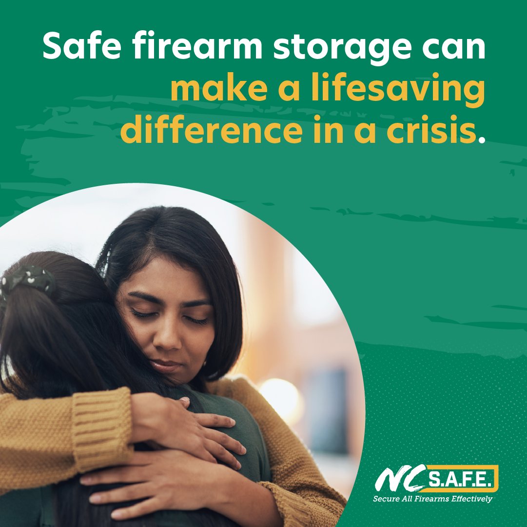 Secure firearm storage  puts time and space between a firearm and someone considering suicide.

Know the steps of secure firearm storage to help protect a loved one in a mental health crisis:   ncsafe.org/safestorage/