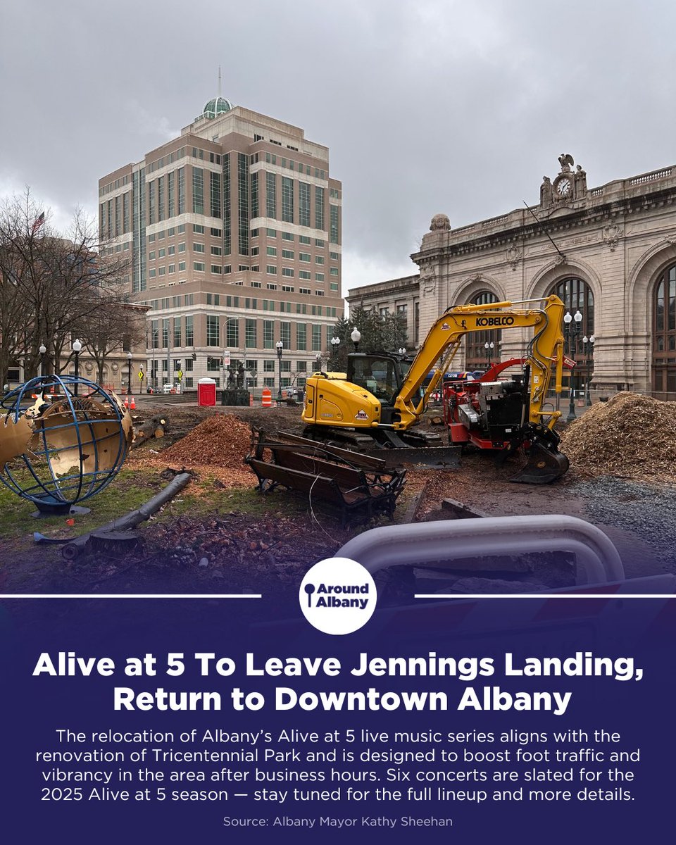 Alive at 5 is moving and grooving back downtown 👏

The move brings the concert series closer to businesses, offices, and will find a home in the soon-to-be newly renovated Tricentennial Park 🌳 

#albanyny #aroundalbany #upstateny
