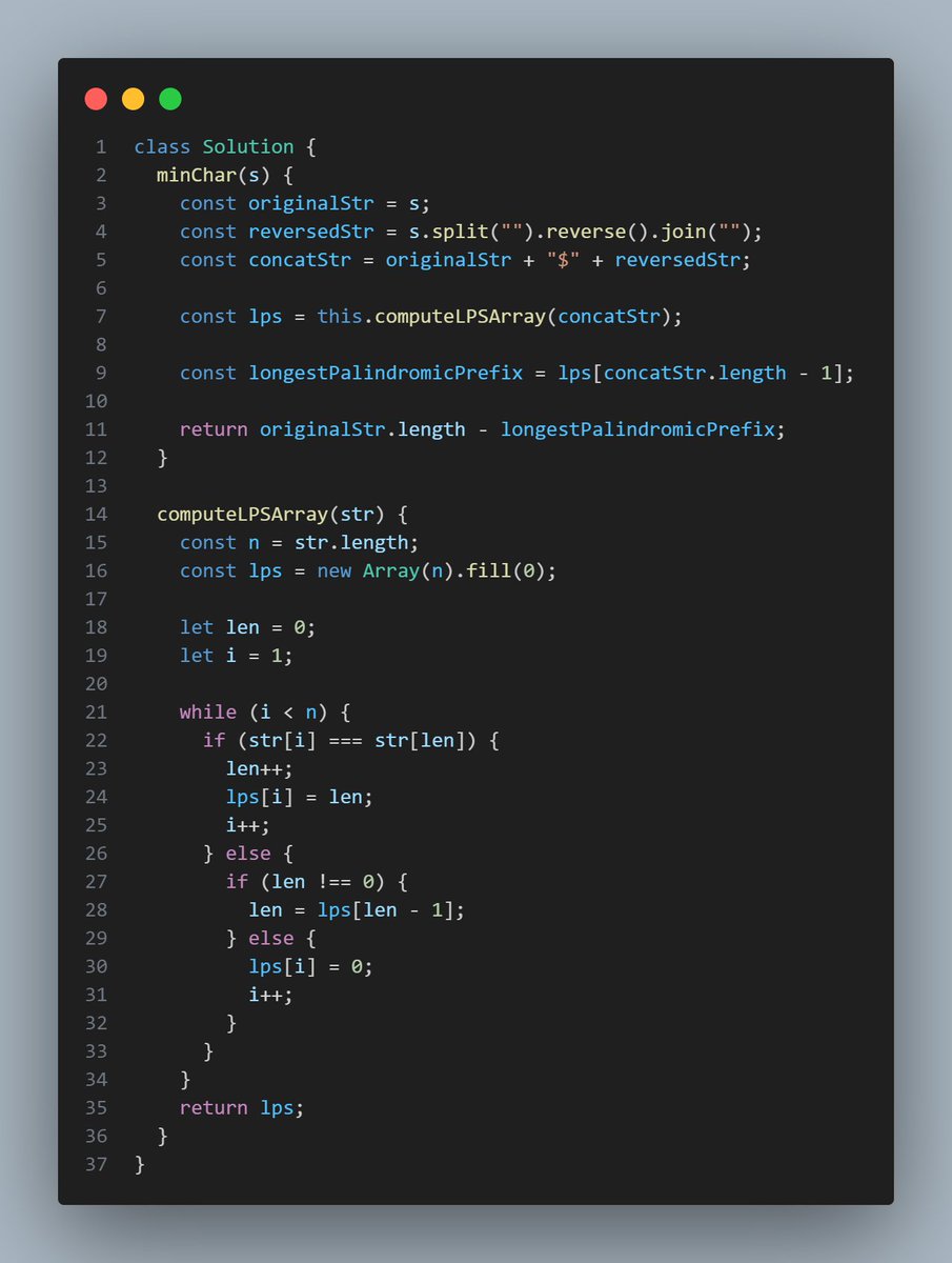 Shashank8839's tweet photo. 🚀 Day 19 of my #gfg160  Challenge – Cracking Palindromes with KMP! @geeksforgeeks 
🔁 Problem: Find the minimum characters to be added at the front of a string to make it a palindrome.
#geekstreak2025 #codingchallenge #gfg #gfg160 #palindromes #kmpalgorithm #dsa #webdevlife https://t.co/UFAqeR8PWB