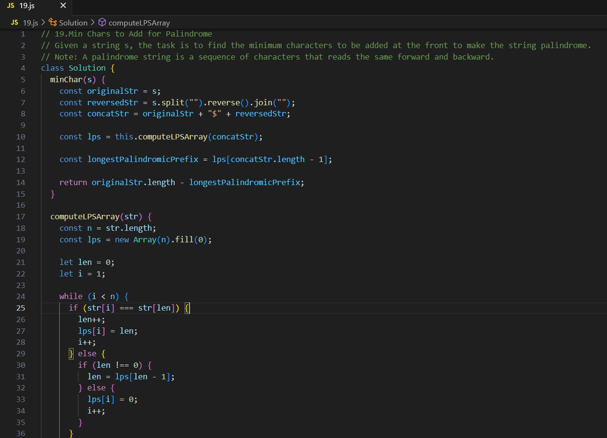 Shashank8839's tweet photo. 🚀 Day 19 of my #gfg160  Challenge – Cracking Palindromes with KMP! @geeksforgeeks 
🔁 Problem: Find the minimum characters to be added at the front of a string to make it a palindrome.
#geekstreak2025 #codingchallenge #gfg #gfg160 #palindromes #kmpalgorithm #dsa #webdevlife https://t.co/UFAqeR8PWB
