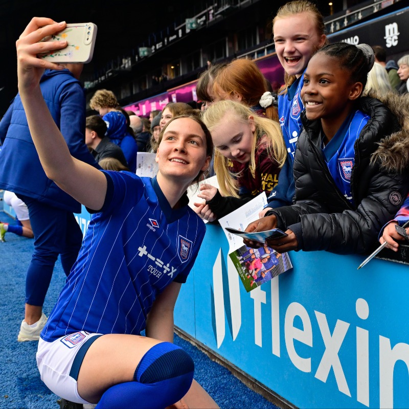 IpswichTown's tweet photo. 👋 Town Women players and photo board in FanZone
🎙️ Half-time interview with Club Ambassador 

Town will once again be supporting the Her Game Too campaign this weekend. ⤵️

@HerGameToo | @ITFCWomen