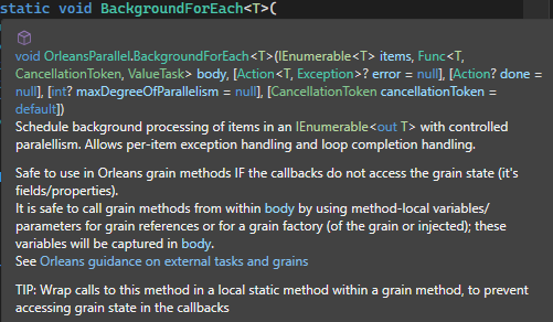 VincentH.NET, MVP, InnoWvate.NET, Elonroad (@vincenth_net) on Twitter photo Want to schedule background #parallelprocessing of a collection from a <a href="/msftorleans/">Microsoft Orleans</a> grain?
⬇️
Check out this BackgroundForEach helper gist.github.com/VincentH-Net/3…
✅Follows Orleans guidelines for external tasks and grains
✅Safely invoke grain methods in parallel
✅Control parallelism Want to schedule background #parallelprocessing of a collection from a <a href="/msftorleans/">Microsoft Orleans</a> grain?
⬇️
Check out this BackgroundForEach helper gist.github.com/VincentH-Net/3…
✅Follows Orleans guidelines for external tasks and grains
✅Safely invoke grain methods in parallel
✅Control parallelism