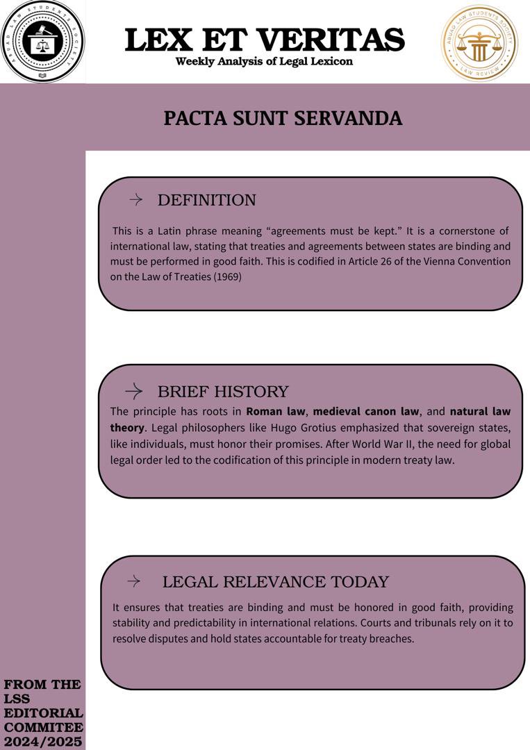 Pact Sunt Servanda
This one hits home and abroad.
It is the cornerstone of international Law, however, it is a very important lexicon cause it is a rationale for defending agreements.
Read this Lex et Veritas to know more.

#lexetveritas #pactsuntservanda
