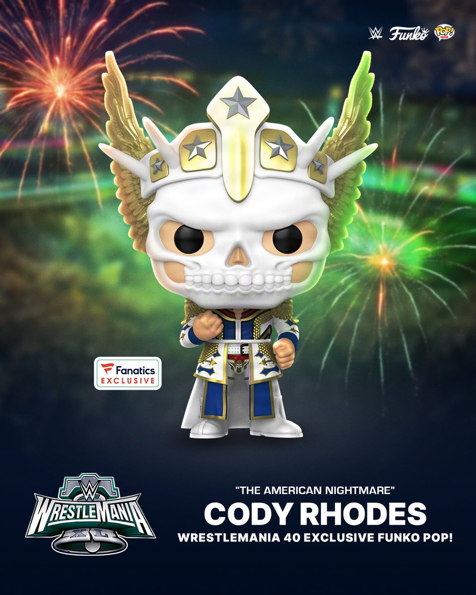 WWEShop.com (@wweshop) on Twitter photo "The American Nightmare" Cody Rhodes WrestleMania 40 Fanatics Exclusive Funko POP! is now available at #WWEShop! #WWE #WrestleMania
<a href="/CodyRhodes/">Cody Rhodes</a>
🛒: bit.ly/3YBgZwy "The American Nightmare" Cody Rhodes WrestleMania 40 Fanatics Exclusive Funko POP! is now available at #WWEShop! #WWE #WrestleMania
<a href="/CodyRhodes/">Cody Rhodes</a>
🛒: bit.ly/3YBgZwy