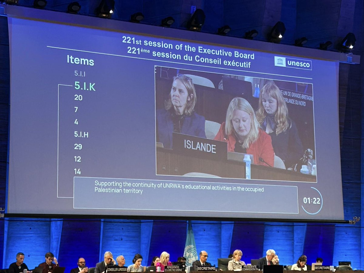 During the #221EXB Iceland 🇮🇸 voted in favour of supporting  #UNRWA's educational activities in the Occupied Palestinian Territories &amp; urged <a href="/UNESCO/">UNESCO 🏛️ #Education #Sciences #Culture 🇺🇳</a> 🇺🇳to continue providing expertise for Palestinian children &amp; youth as the custodian of #SDG4 on education
🔗government.is/diplomatic-mis…