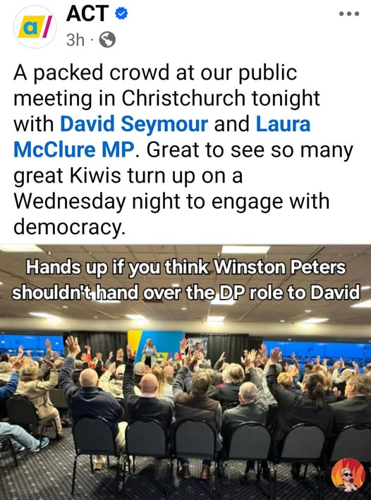 VeronicaGlamis's tweet photo. That is a #GreyPower meeting!   @actparty @dbseymour  - your egregious and horrendous wasteful overspending on a failed attempt to introduce     Msiiizan to AOTEAROA - that is A-O-T-E-A-R-O-A  NZ is failing!!  David should enjoy his 15 minutes of fame before its over! https://t.co/zOIlwhKdSX
