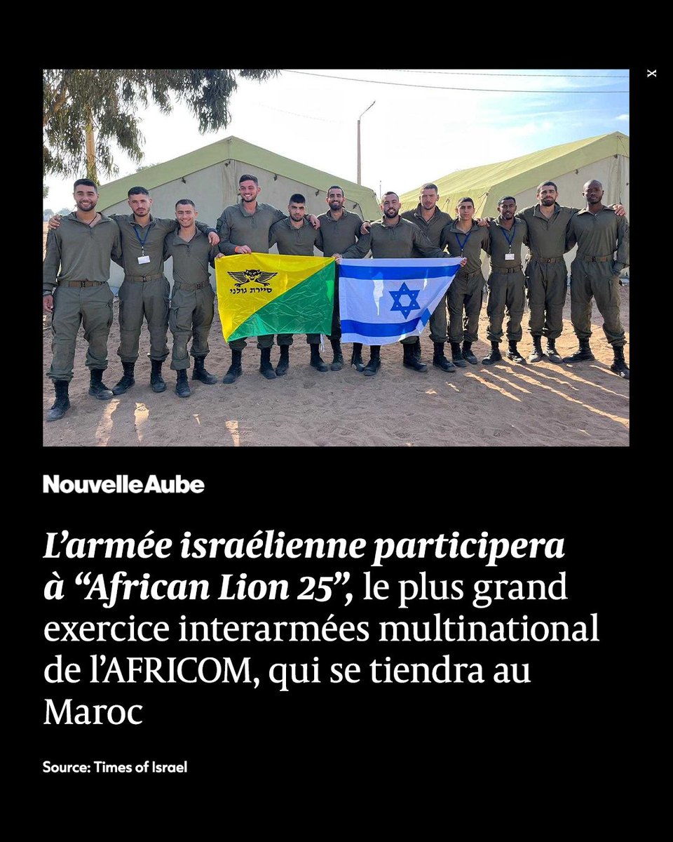 nouvelleaubefr's tweet image. Plus de 10 000 #soldats provenant de plus de 40 pays, incluant sept alliés de l’#OTAN, prendront part à l'exercice African lion 25, qui s’annonce comme étant le plus grand de son histoire, avec la participation d'un contingent de soldats #israéliens dépêchés au #Maroc.