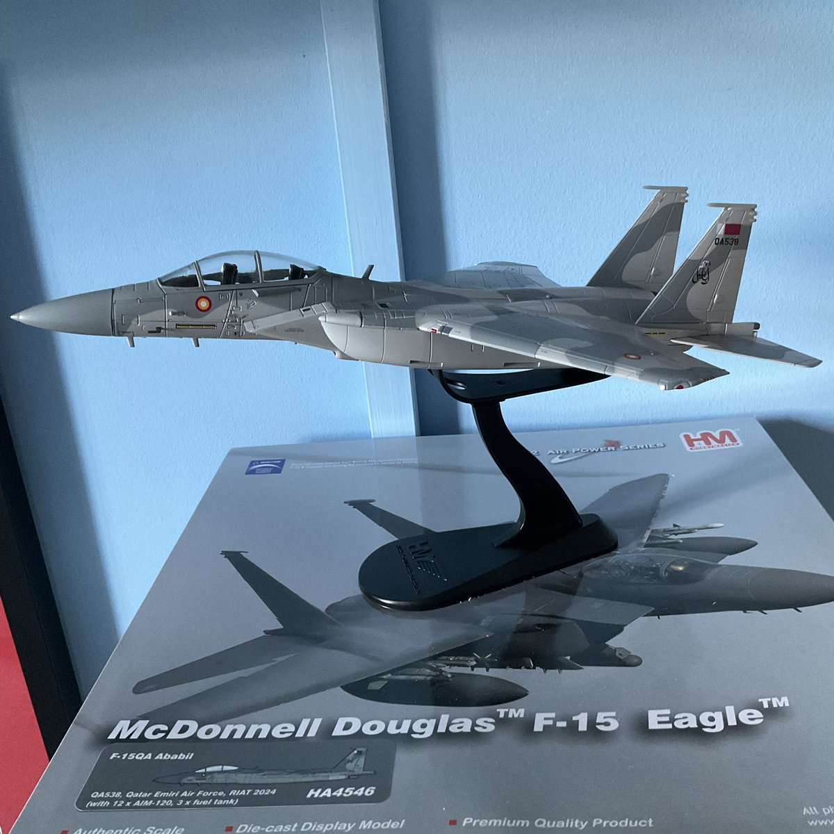 JordanWeir45's tweet photo. Yay My 1/72 Scale QEAF 🇶🇦 @Boeing F-15QA Ababil QA538 diecast model arrived whoop 🙌🏼 pre-ordered last year love 😍 looks great 👌🏼 is one of the Ababil’s that was at the @airtattoo last year 🤙🏼😆 @FlyingTigersMod @Saint1Mil @BloodyPolitics @Andyyyyrrrr @jamjake01 #QEAF #F15QA https://t.co/NS4kecTv9i