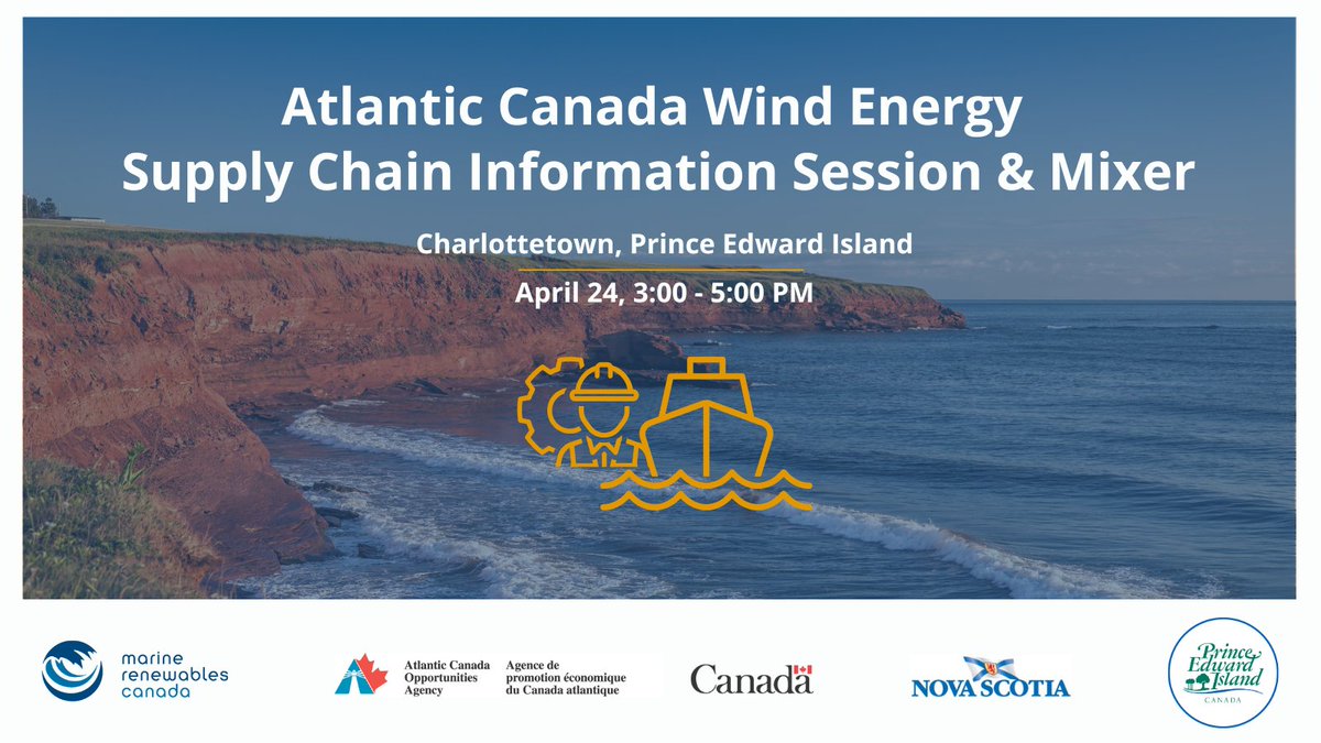 Join us in Charlottetown, #PEI NEXT THURSDAY for a free in-person session on the recently published Atlantic Wind Energy Supply Chain Assessment &amp; Pathways for Supply Chain Development study.

This information session will explore:
→ Opportunities in offshore &amp; onshore wind
→