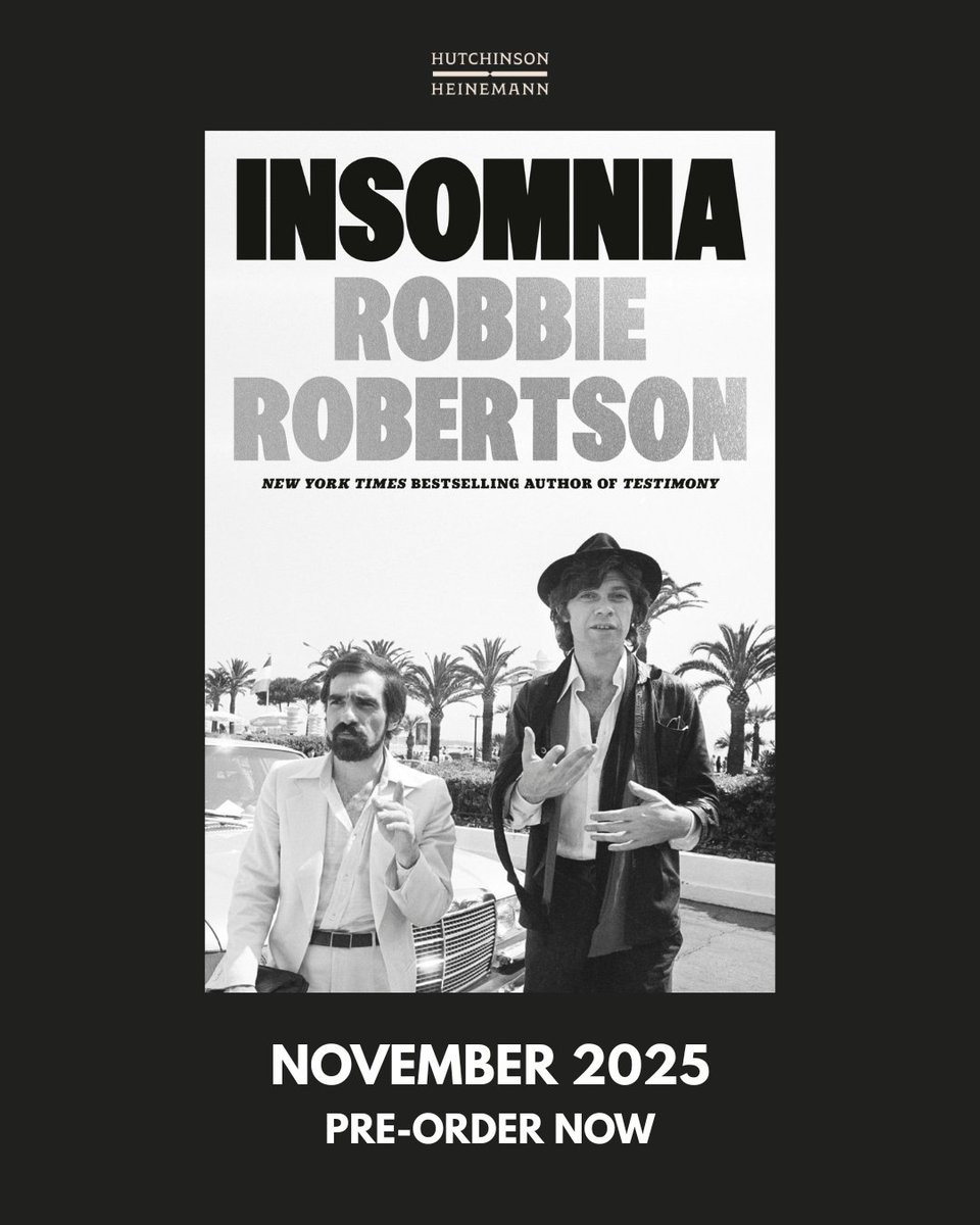 Hutchinson Heinemann (@hutchheinemann) on Twitter photo 🎵 INSOMNIA🎵
For four decades, <a href="/r0bbier0berts0n/">Robbie Robertson</a> produced music for Martin Scorsese's movies, and now the story will be told in a book about the intimate portrait of a remarkable creative friendship between two titans of American arts.
INSOMNIA is on out this November! 🎵 INSOMNIA🎵
For four decades, <a href="/r0bbier0berts0n/">Robbie Robertson</a> produced music for Martin Scorsese's movies, and now the story will be told in a book about the intimate portrait of a remarkable creative friendship between two titans of American arts.
INSOMNIA is on out this November!