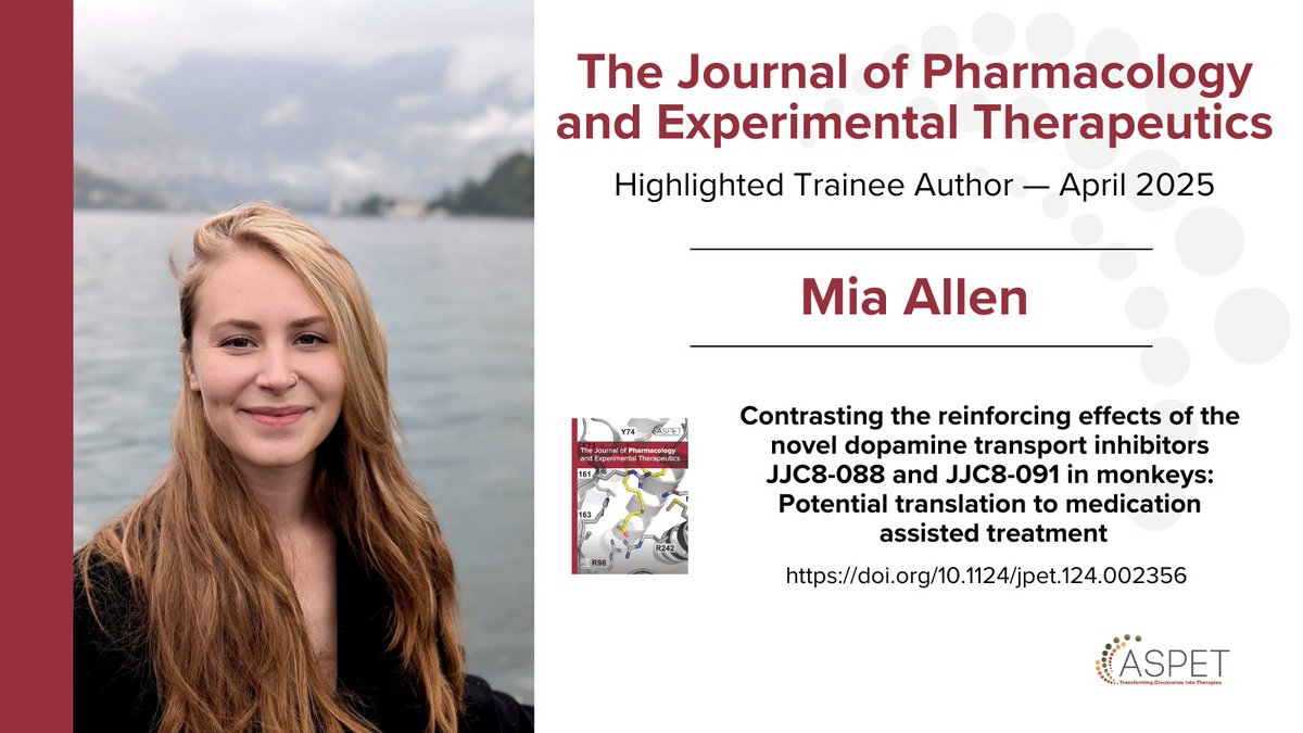 JPET (ASPET) (@jpet_journal) on Twitter photo Mia Allen, a Neuroscience PhD Candidate at <a href="/wakeforestmed/">Wake Forest University School of Medicine</a>, is the April 2025 Highlighted for JPET. The goal of her research is to identify and evaluate potential treatment approaches for cocaine-use disorder.
Read more: doi.org/10.1016/j.jpet…. #cocaineusedisorder #neuroscience Mia Allen, a Neuroscience PhD Candidate at <a href="/wakeforestmed/">Wake Forest University School of Medicine</a>, is the April 2025 Highlighted for JPET. The goal of her research is to identify and evaluate potential treatment approaches for cocaine-use disorder.
Read more: doi.org/10.1016/j.jpet…. #cocaineusedisorder #neuroscience