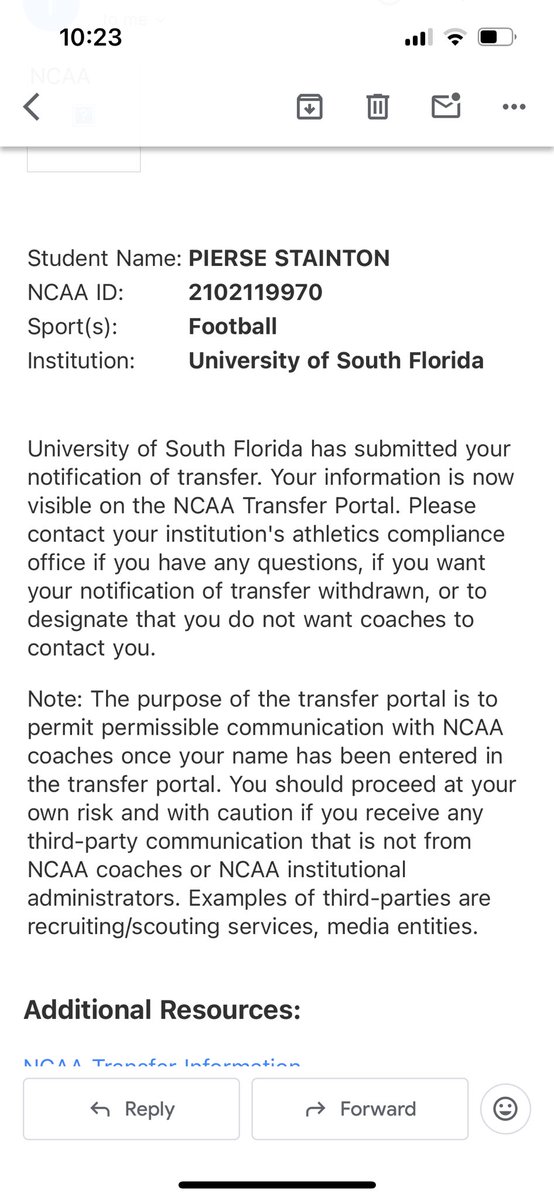 I am officially in the transfer portal with 2 years of eligibility remaining.
Cell: 941-402-0401
