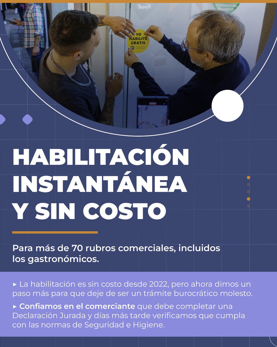 Ayer anunciamos que se elimina la Dirección de Habilitaciones para agilizar la apertura de negocios. Esto significa remover obstáculos y trabas burocráticas que dificultan el proceso de inicio de una empresa. En Tres de Febrero, para 70 rubros comerciales, tendremos habilitación