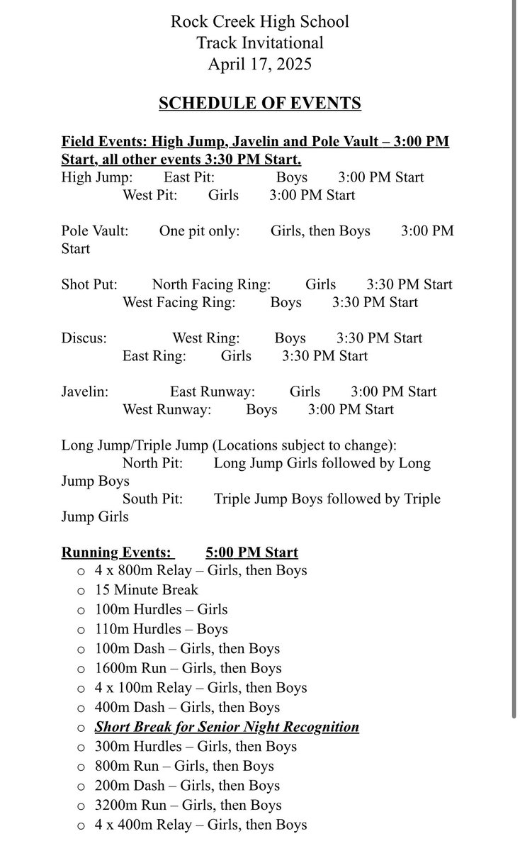 Today’s Rock Creek order of events! ⁦<a href="/baker_kansas/">Art Baker</a>⁩ ⁦<a href="/TVLSpotlight/">TVL Sports Spotlight</a>⁩