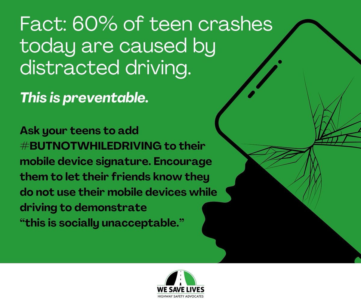 wesavelivesorg's tweet photo. #StopDistractedDrivingMonth
Parents can help prevent distracted driving by asking their #teen to add #BUTNOTWHILEDRIVING to their mobile device signature. #Parents should do the same. 
#wesavelives #drivefocused #teenagers 
Because we care . . . https://t.co/Jvas6264FZ