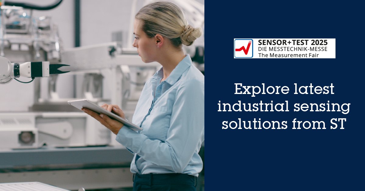 STMicroelectronics (@st_world) on Twitter photo 🗓️ Discover how ST #sensing solutions can help you build more intelligent and #sustainable #industrial systems. Meet us at SENSOR+TEST 2025, Nuremberg📍 Hall 1-320 <a href="/sensorplustest/">SENSOR+TEST</a>
Event page ➡️ spkl.io/6017fxmnD
#Sensorplustest 🗓️ Discover how ST #sensing solutions can help you build more intelligent and #sustainable #industrial systems. Meet us at SENSOR+TEST 2025, Nuremberg📍 Hall 1-320 <a href="/sensorplustest/">SENSOR+TEST</a>
Event page ➡️ spkl.io/6017fxmnD
#Sensorplustest
