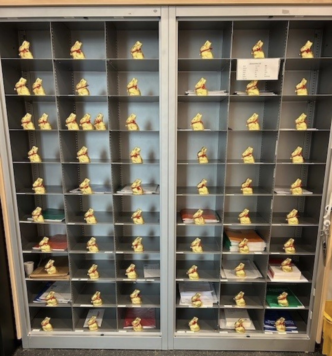 Manchmal ist es gut, dass es immer noch Briefpost gibt, die über Mitarbeiterfächer im Haus verteilt wird. Mit Mail, beA etc. hätte der Osterhase jedenfalls nichts anfangen können. Schöne und erholsame Feiertage allerseits! 🐰