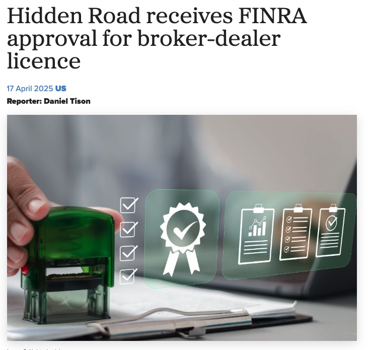 BREAKING: Hidden Road, recently acquired by <a href="/Ripple/">Ripple</a>, gains FINRA approval to operate as a broker-dealer.  

Hidden Road can now provide Institutional clients with a suite of compliant prime brokerage, clearing, and financing services in fixed income assets.  

$RLUSD $XRP