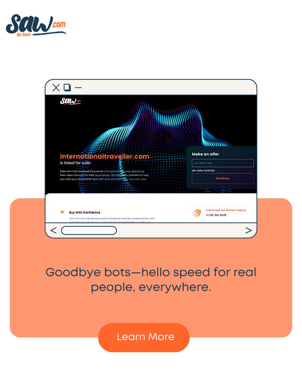 sawsells's tweet photo. Goodbye bots, crawlers and non-humans - you might notice a dip in your traffic numbers, but do not worry! That is just the noise being filtered out.

We are focused on making your landers load fast for real people, anywhere in the world.

#domainsales #sellyourdomain #domainbrokerage #onlinebusiness #securetransactions #digitalassets #sawcom