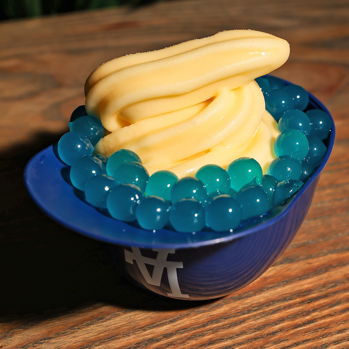 MLB's tweet image. The Dodgers have a Dole whip boba helmet at home games this year 👀
It's made with pineapple Dole whip topped with mango flavored popping boba