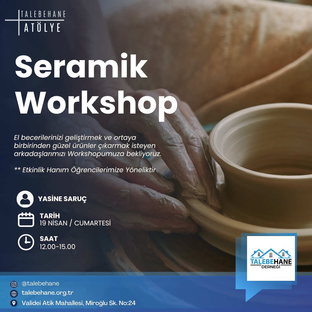 El becerilerinizi geliştirmek ve ortaya birbirinden güzel ürünler çıkarmak isteyen arkadaşlarımızı Workshopumuza bekliyoruz.🌸

🏢 Talebehane Genel Merkez
🗓19 Nisan Cumartesi 
🕐12.00-15.00
Eğitmen:Yasine Suruç