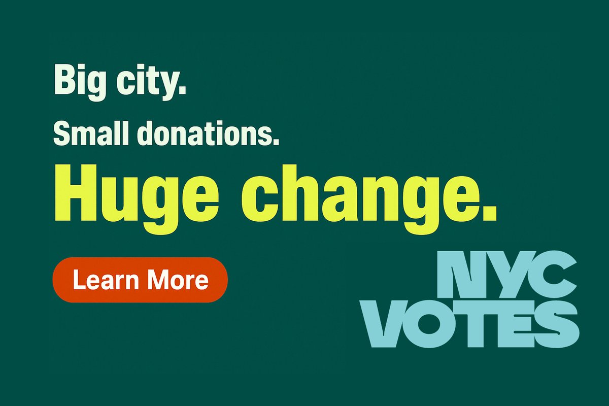Hey New Yorkers! <a href="/NYCVotes/">NYC Votes</a> wants you to know about the Matching Funds Program. Elections powered by you. Matched with public funds. The Matching Funds Program multiplies small donations 8 to 1, making it easier for all New Yorkers to run for office.