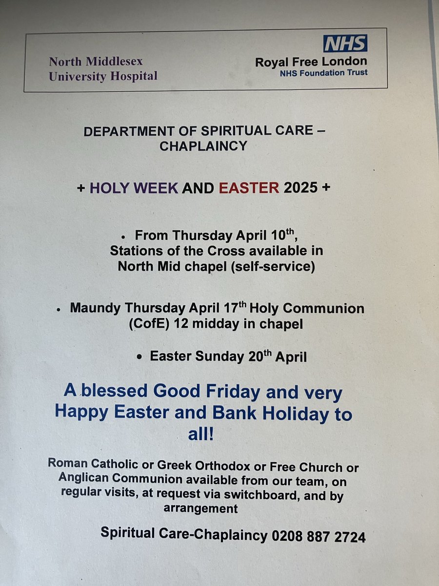 Whether working or not, wishing all our patients, staff and carers a praceful and refreshing Bank Holiday weekend- Happy Easter 🐣