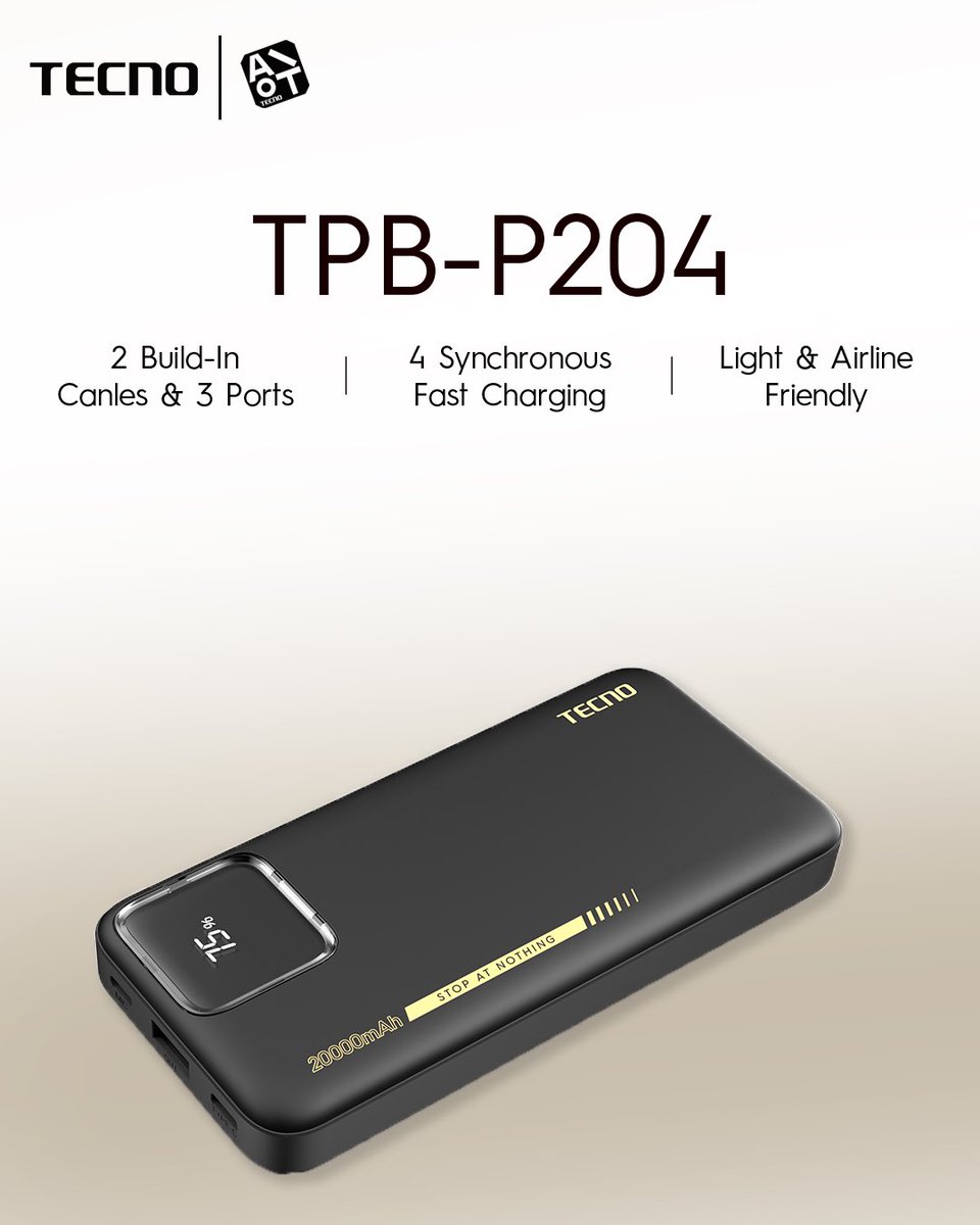 Running low on battery is stressful 😩
 That’s why we made this TECNO power bank  to keep you charged wherever you are!
 
It’s fast, easy to carry, and powerful enough to charge more than one device at once. No more “low battery” anxiety 

#TECNOAiot