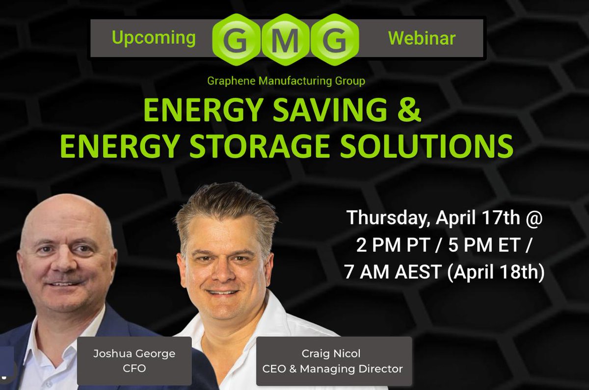 🚨 Join us TODAY for a live investor update as CEO Craig Nicol &amp; CFO Joshua George of GMG, share the latest developments across the Company’s ENERGY STORAGE &amp; ENERGY SAVINGS SOLUTIONS.

⏰ April 17th @ 2 PM PT / 5 PM ET 

Register: bit.ly/4lf0XSX