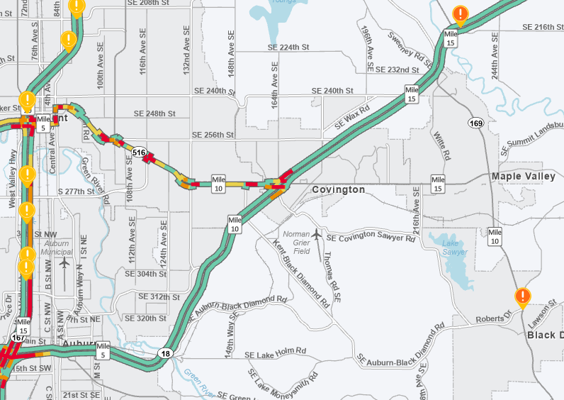 HEADS UP: Maintenance crews are working on the shoulder of WB SR 18 between Auburn and Maple Valley (MP 0-17). Crews will intermittently work in the left lane. Expect some delays in the area.