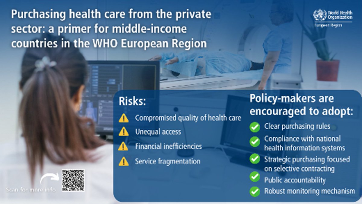 🏥WHO/Europe’s new primer helps governments to navigate the risks and opportunities of purchasing health services from private providers while protecting quality, equity and financial protection.  
 
🔗bit.ly/rpphc
