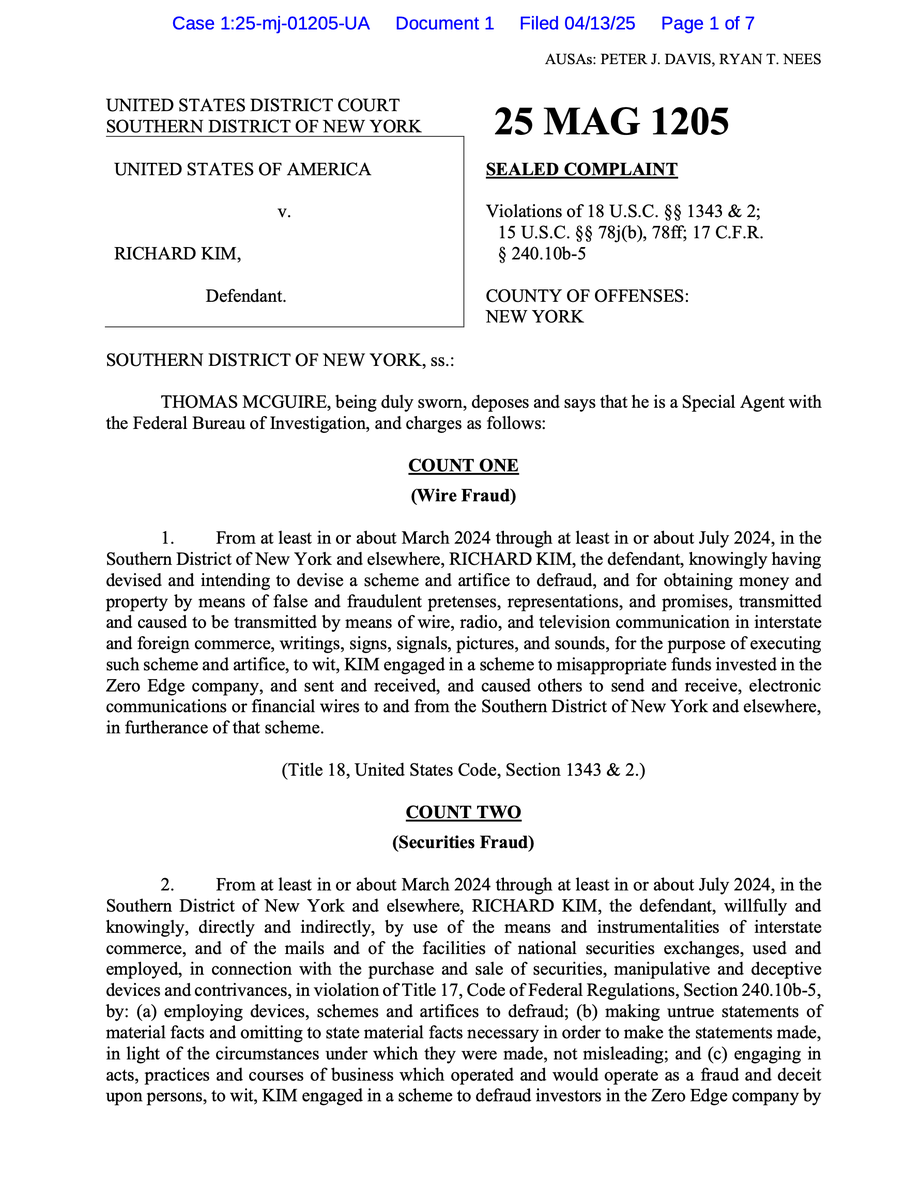 Zero Edge crypto casino founder Richard Kim has been charged with wire  fraud and securities fraud after soliciting investments for his crypto  casino and then gambling them away. He was arrested and