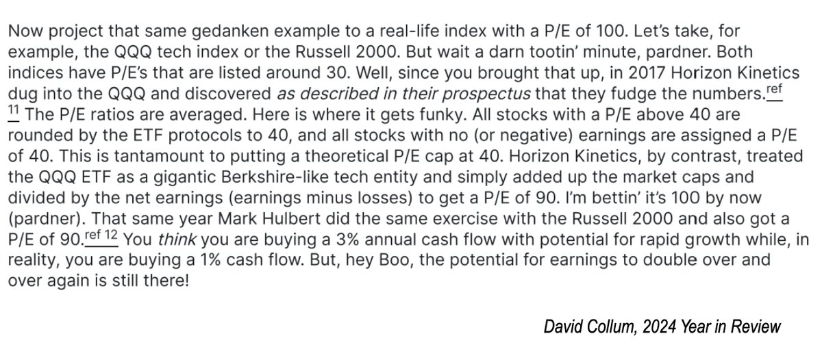 Am I the only one who didn't know this? 

Index ETF P/E ratios are "fudged," and the QQQ was trading at a 90x P/E? 

$QQQ $SPY $IWM

h/t Kopernik Global &amp; <a href="/DavidBCollum/">Dave Collum</a>